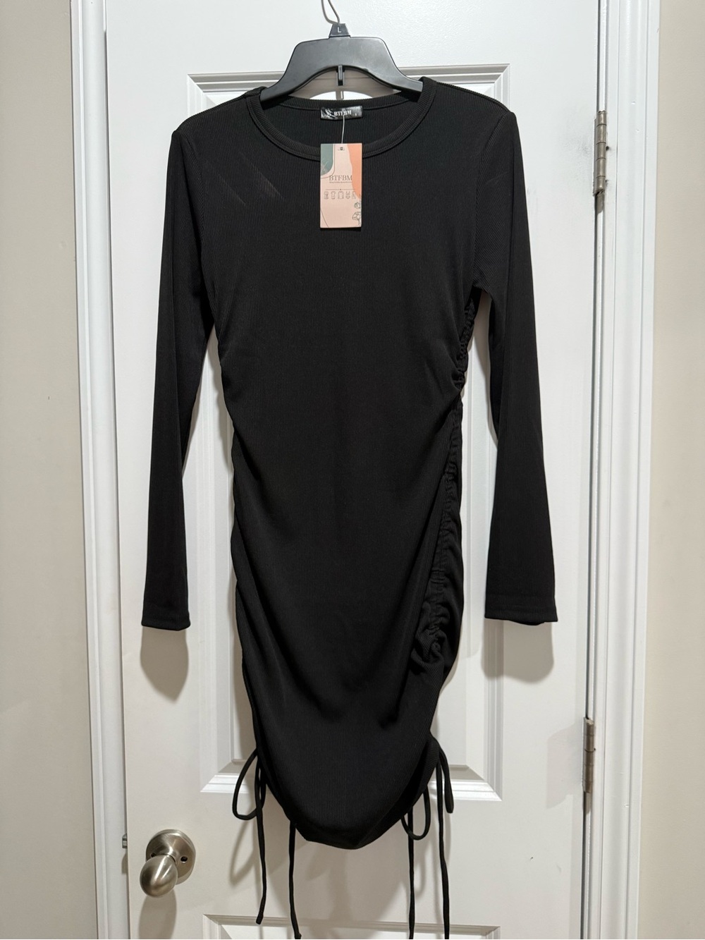 Black Ruched Long Sleeve Dress